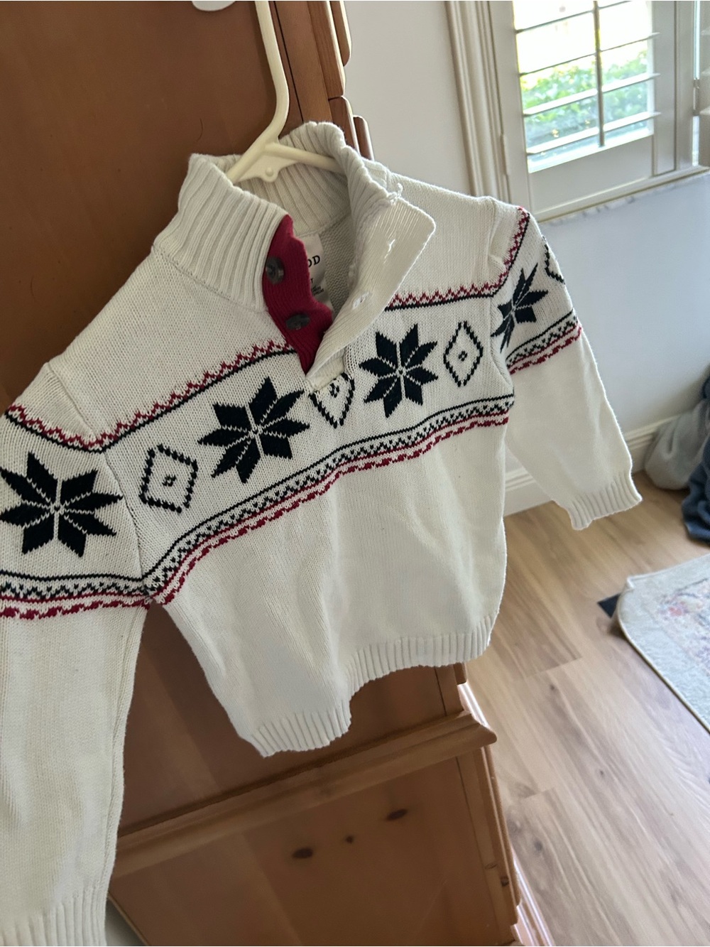 Izod White Nordic Turtleneck Sweater with Black and Red Accents, 4T